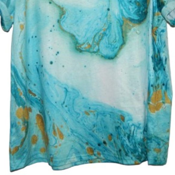 2 for/ $25 Pixie Lady Tee Shirt Blouse Silk Screen Water Graphic Size Large - Picture 6 of 11